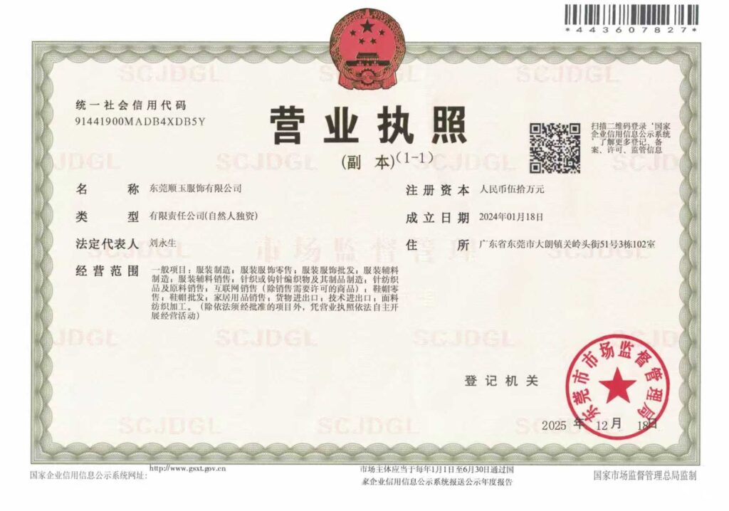 Shunyu Clothing License